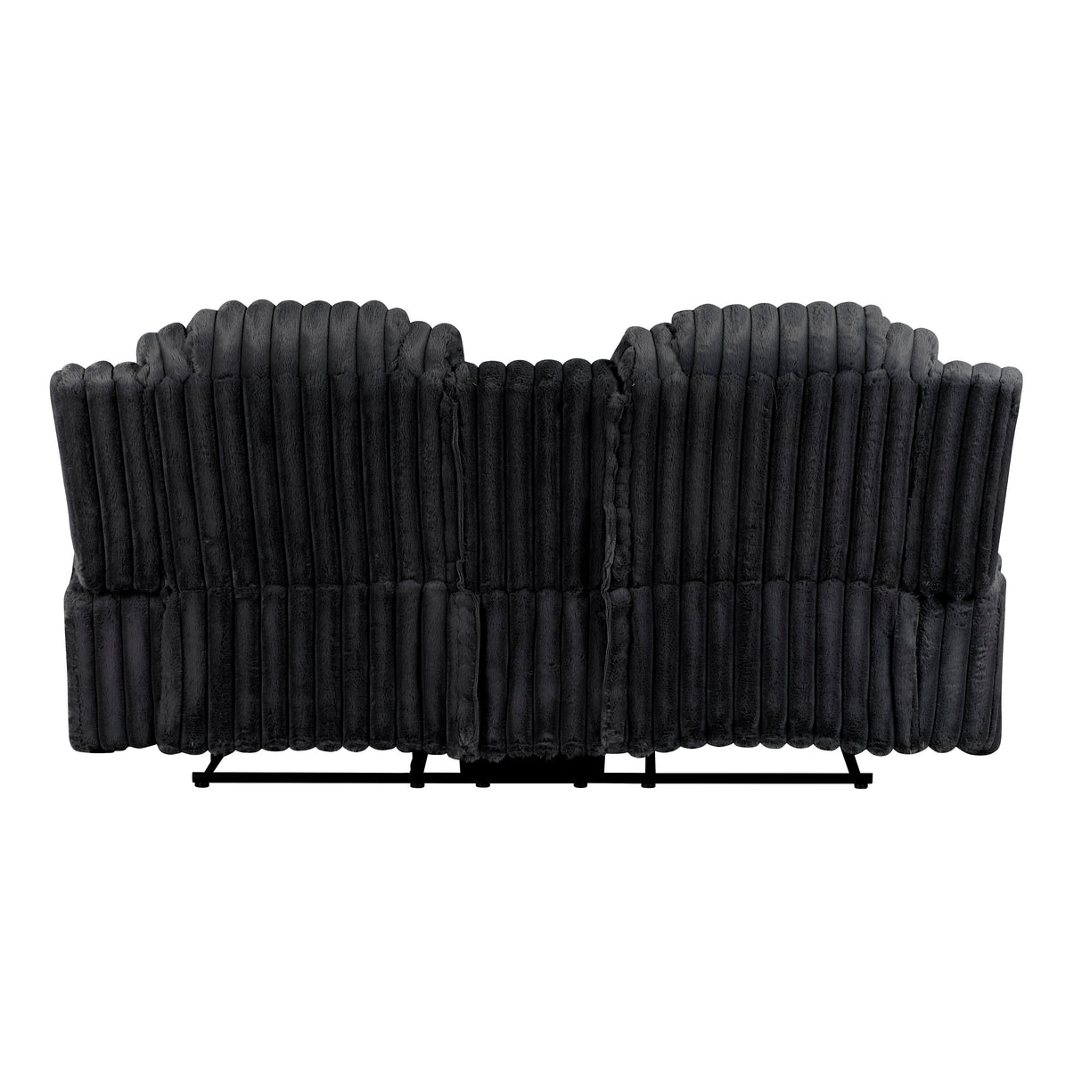 Phyllis Black Corduroy Double Reclining Loveseat with Center Console and Cup Holders