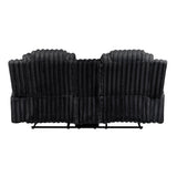 Phyllis Black Corduroy Double Reclining Loveseat with Center Console and Cup Holders