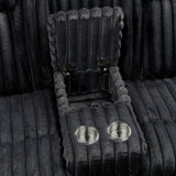 Phyllis Black Corduroy Double Reclining Loveseat with Center Console and Cup Holders