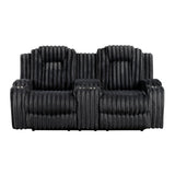 Phyllis Black Corduroy Double Reclining Loveseat with Center Console and Cup Holders