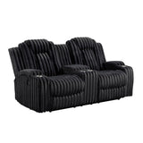 Phyllis Black Corduroy Double Reclining Loveseat with Center Console and Cup Holders