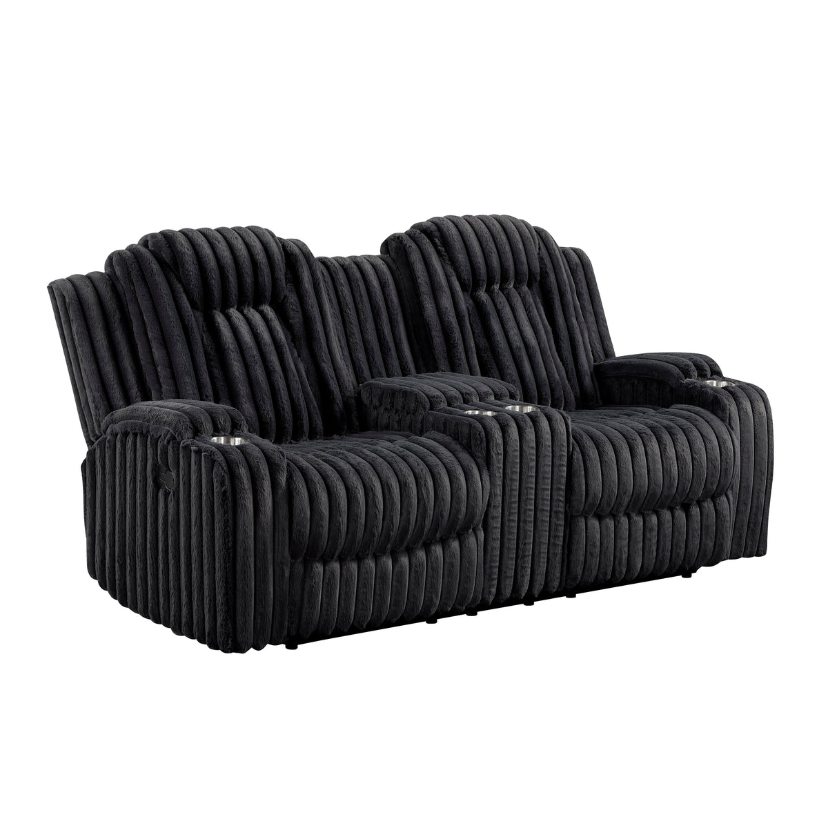 Phyllis Black Corduroy Reclining Chair with Cup Holders from Homelegance - Luna Furniture