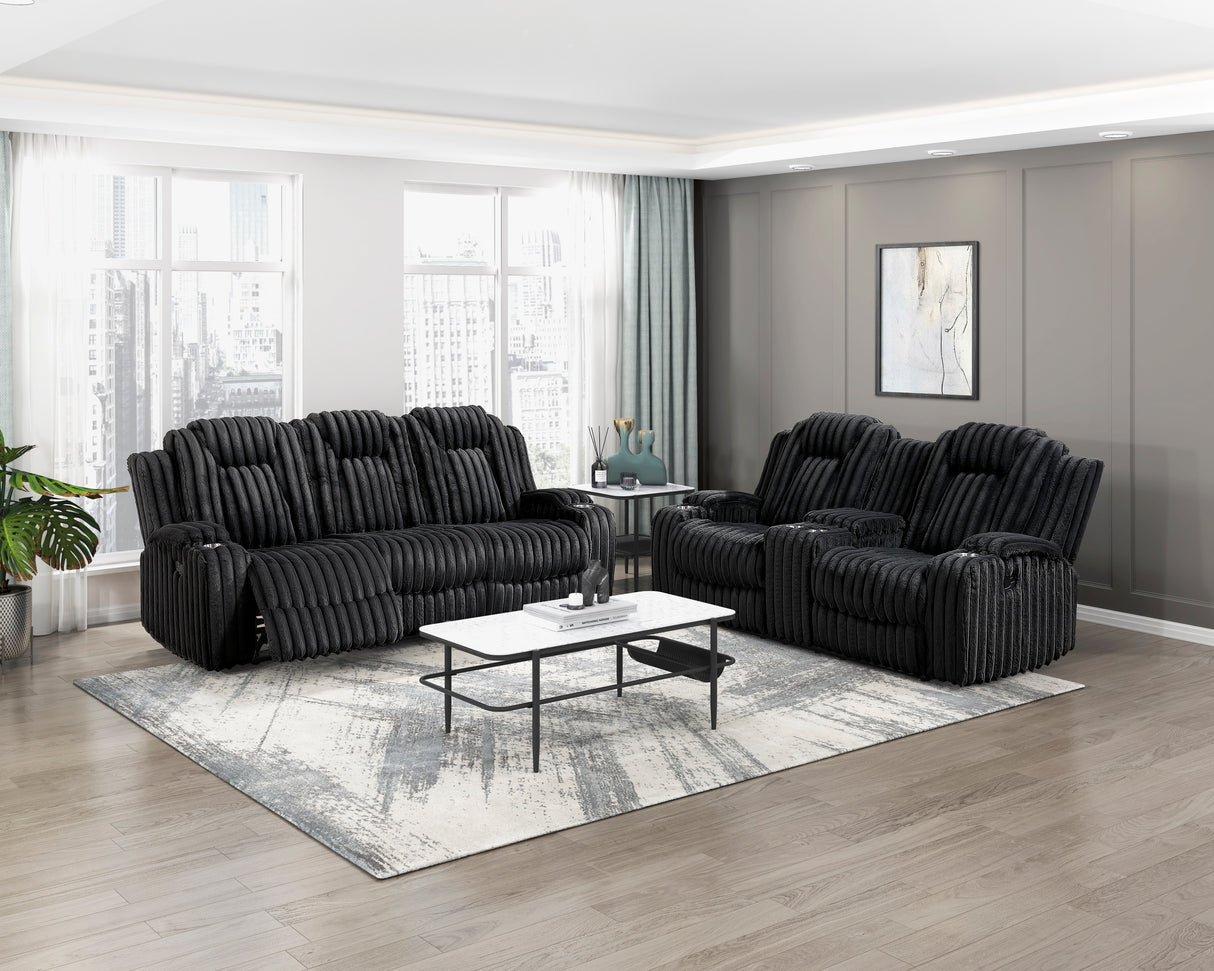 Phyllis Black Corduroy Reclining Living Room Set