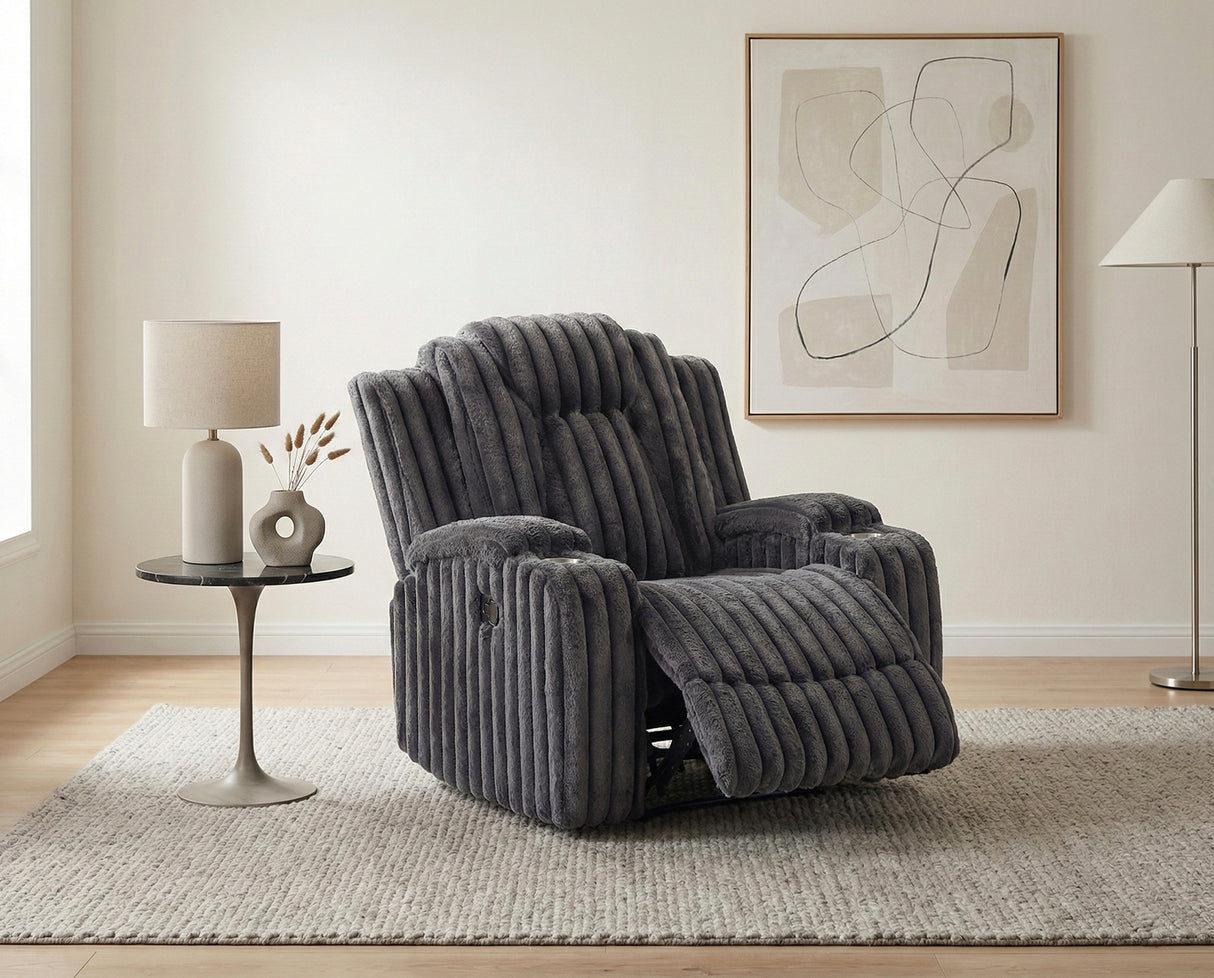 Phyllis Dark Gray Reclining Chair with Cup Holders from Homelegance - Luna Furniture