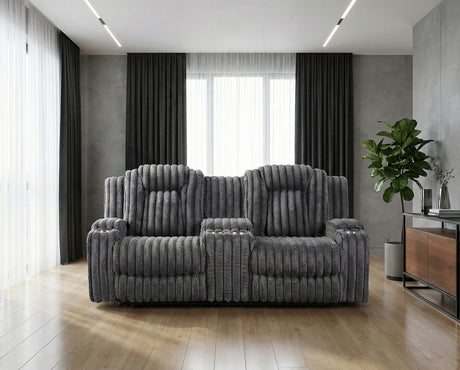 Phyllis Dark Gray Double Reclining Sofa with Cup Holders from Homelegance - Luna Furniture