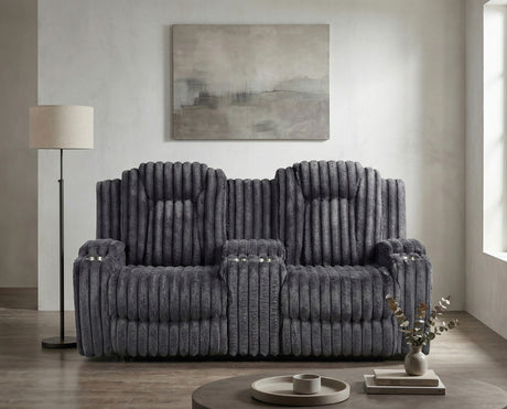 Phyllis Dark Gray Double Reclining Sofa with Cup Holders from Homelegance - Luna Furniture