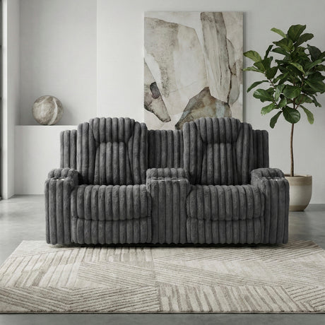 Phyllis Dark Gray Double Reclining Sofa with Cup Holders from Homelegance - Luna Furniture
