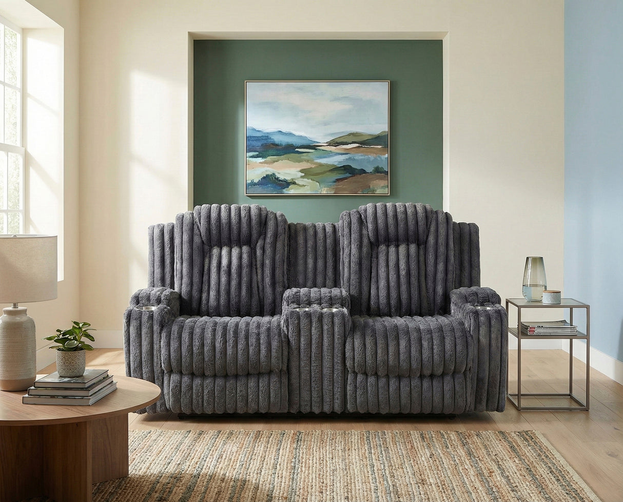 Phyllis Dark Gray Double Reclining Loveseat with Center Console and Cup Holders from Homelegance - Luna Furniture