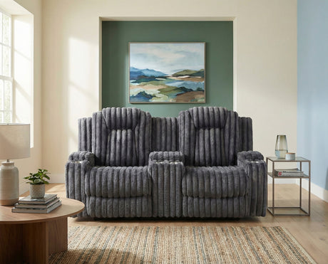 Phyllis Dark Gray Double Reclining Sofa with Cup Holders from Homelegance - Luna Furniture