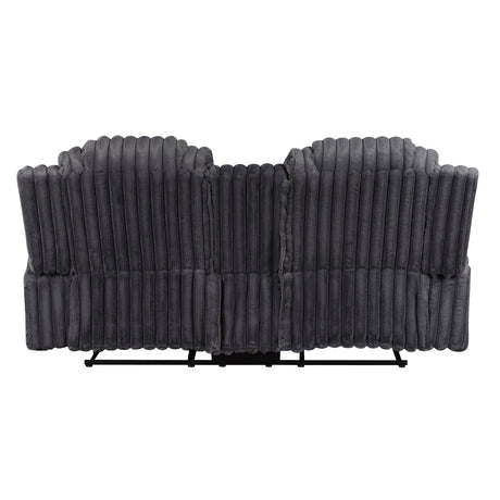Phyllis Dark Gray Double Reclining Sofa with Cup Holders from Homelegance - Luna Furniture