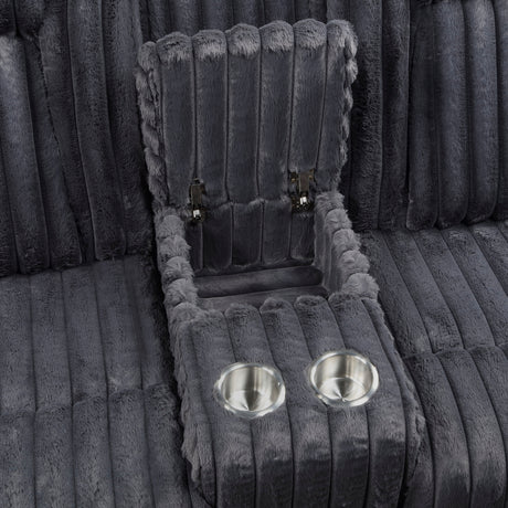 Phyllis Dark Gray Double Reclining Sofa with Cup Holders from Homelegance - Luna Furniture