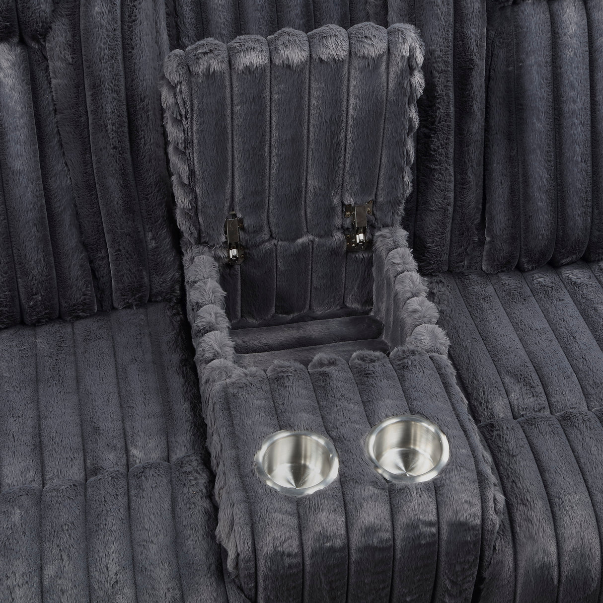 Phyllis Dark Gray Double Reclining Loveseat with Center Console and Cup Holders from Homelegance - Luna Furniture