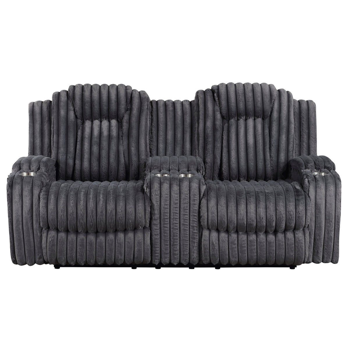 Phyllis Dark Gray Double Reclining Sofa with Cup Holders from Homelegance - Luna Furniture