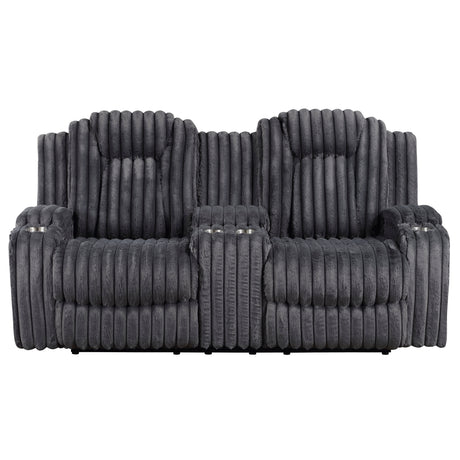 Phyllis Dark Gray Double Reclining Sofa with Cup Holders from Homelegance - Luna Furniture