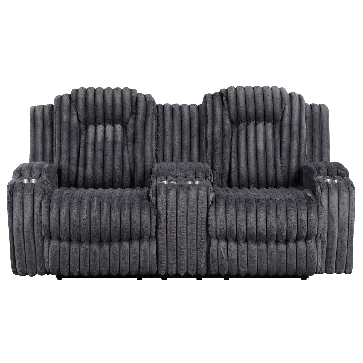 Phyllis Dark Gray Double Reclining Loveseat with Center Console and Cup Holders from Homelegance - Luna Furniture