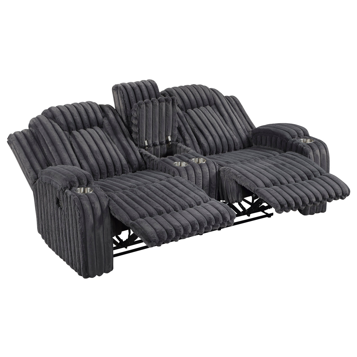 Phyllis Dark Gray Double Reclining Loveseat with Center Console and Cup Holders from Homelegance - Luna Furniture
