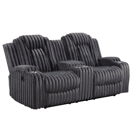 Phyllis Dark Gray Double Reclining Sofa with Cup Holders from Homelegance - Luna Furniture
