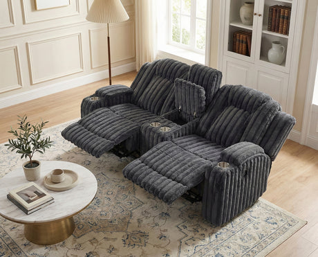 Phyllis Dark Gray Double Reclining Sofa with Cup Holders from Homelegance - Luna Furniture