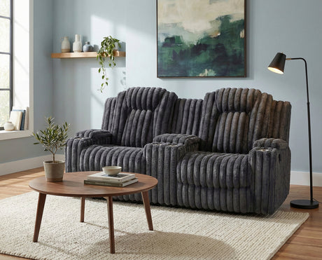 Phyllis Dark Gray Double Reclining Sofa with Cup Holders from Homelegance - Luna Furniture