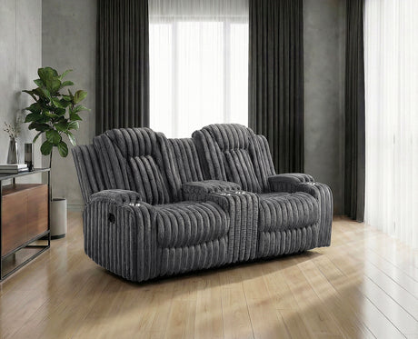 Phyllis Dark Gray Double Reclining Sofa with Cup Holders from Homelegance - Luna Furniture