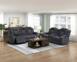 Phyllis Dark Gray Double Reclining Sofa with Cup Holders from Homelegance - Luna Furniture
