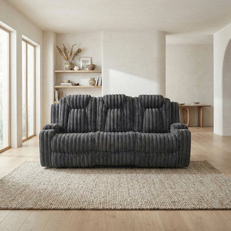 Phyllis Dark Gray Double Reclining Sofa with Cup Holders from Homelegance - Luna Furniture