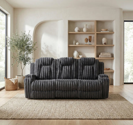 Phyllis Dark Gray Double Reclining Sofa with Cup Holders from Homelegance - Luna Furniture