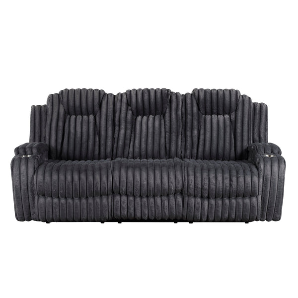 Phyllis Dark Gray Double Reclining Sofa with Cup Holders