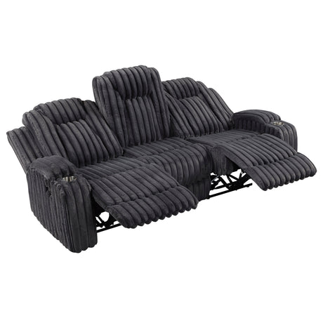 Phyllis Dark Gray Double Reclining Sofa with Cup Holders from Homelegance - Luna Furniture