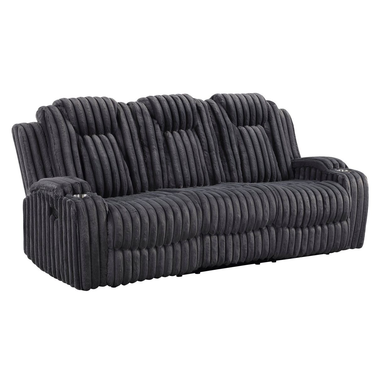 Phyllis Dark Gray Double Reclining Sofa with Cup Holders from Homelegance - Luna Furniture