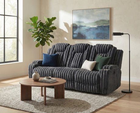 Phyllis Dark Gray Double Reclining Sofa with Cup Holders from Homelegance - Luna Furniture