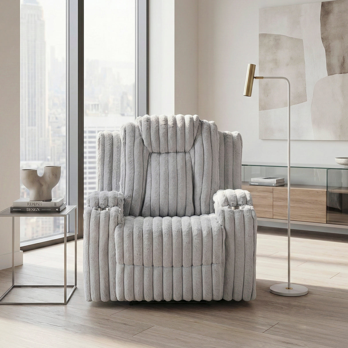 Phyllis Light Gray Reclining Chair with Cup Holders from Homelegance - Luna Furniture