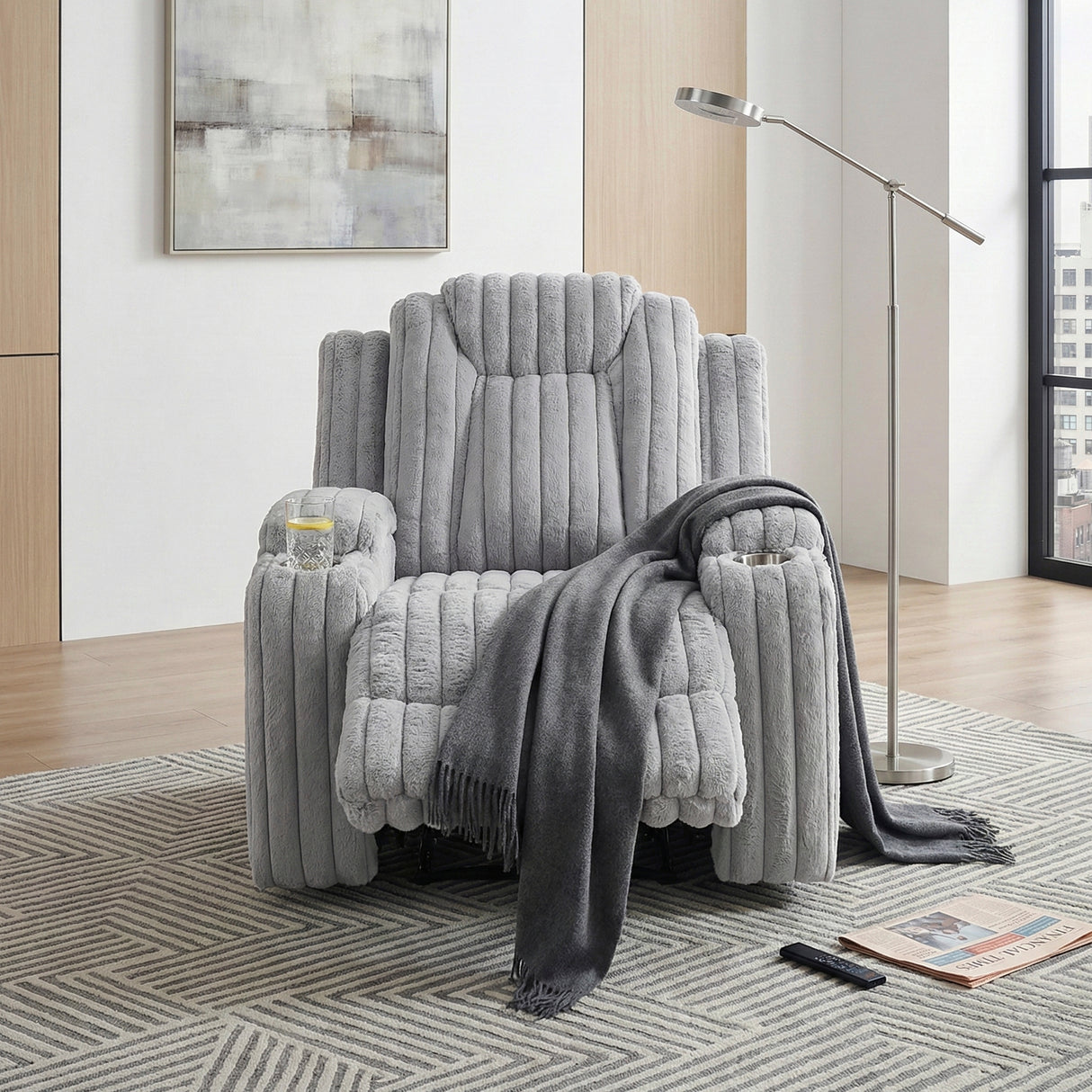 Phyllis Light Gray Reclining Chair with Cup Holders from Homelegance - Luna Furniture