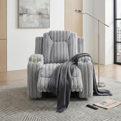 Phyllis Light Gray Reclining Chair with Cup Holders from Homelegance - Luna Furniture