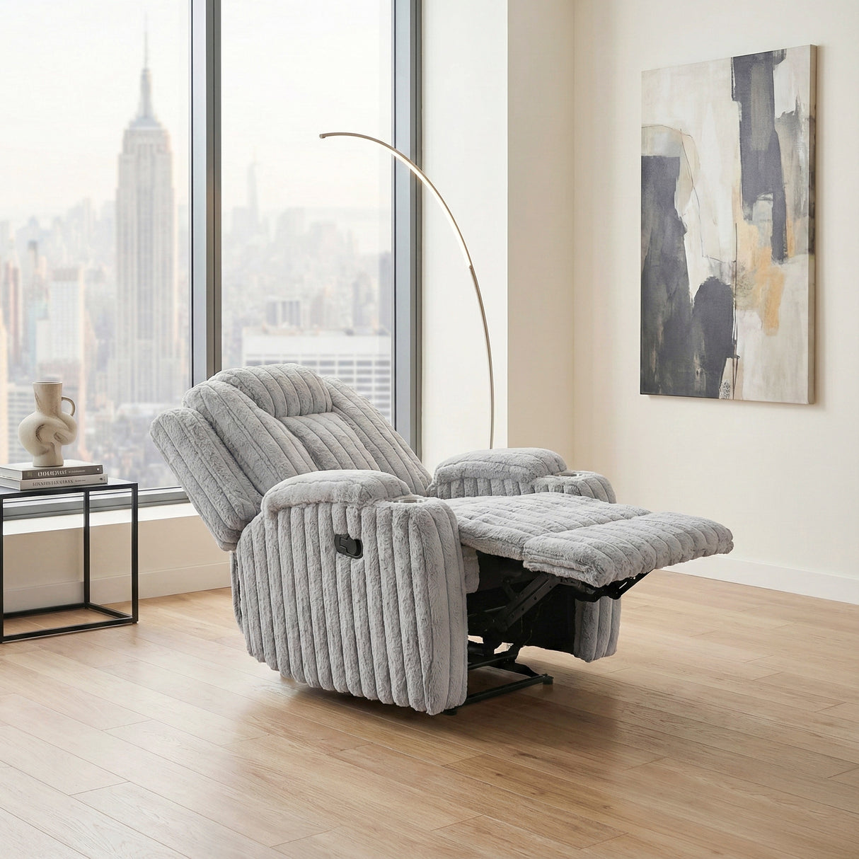 Phyllis Light Gray Reclining Chair with Cup Holders from Homelegance - Luna Furniture