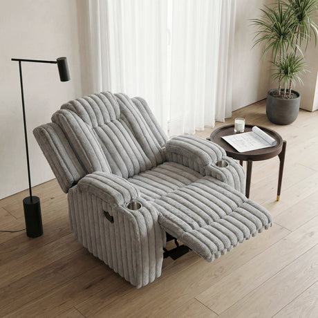 Phyllis Light Gray Reclining Chair with Cup Holders from Homelegance - Luna Furniture