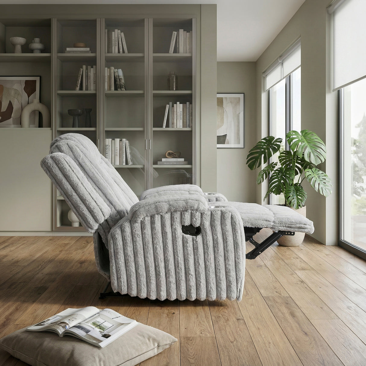 Phyllis Light Gray Reclining Chair with Cup Holders from Homelegance - Luna Furniture