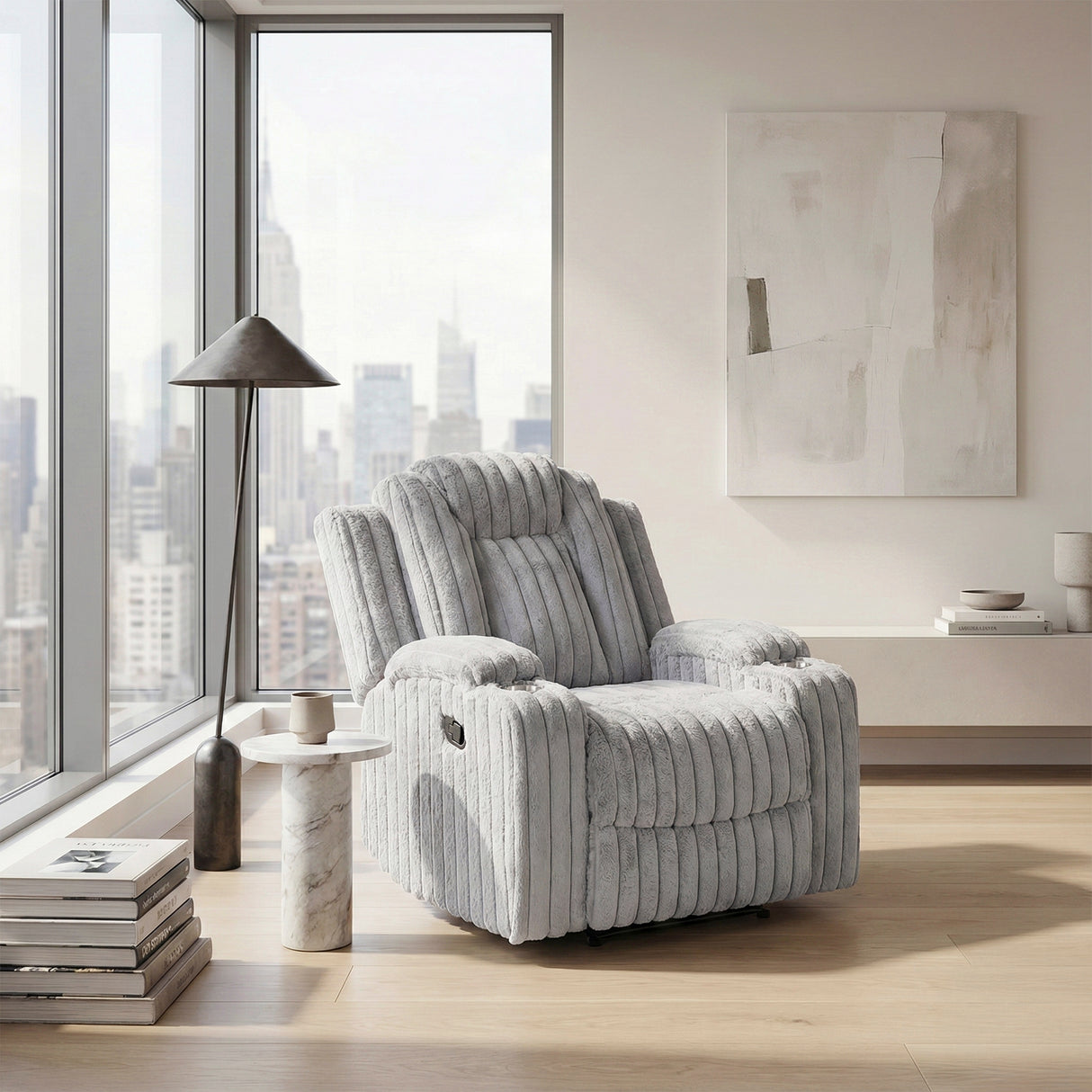 Phyllis Light Gray Reclining Chair with Cup Holders from Homelegance - Luna Furniture