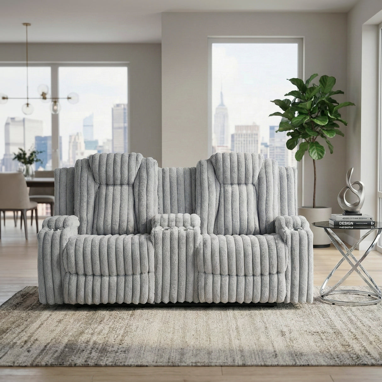 Phyllis Light Gray Double Reclining Loveseat with Center Console and Cup Holders from Homelegance - Luna Furniture
