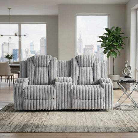 Phyllis Light Gray Double Reclining Loveseat with Center Console and Cup Holders from Homelegance - Luna Furniture