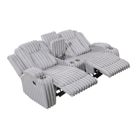 Phyllis Dark Gray Double Reclining Sofa with Cup Holders from Homelegance - Luna Furniture