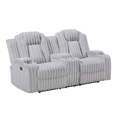Phyllis Dark Gray Double Reclining Sofa with Cup Holders from Homelegance - Luna Furniture