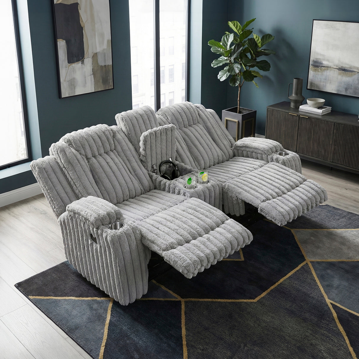 Phyllis Light Gray Double Reclining Loveseat with Center Console and Cup Holders from Homelegance - Luna Furniture