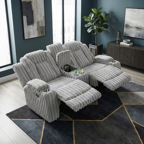 Phyllis Light Gray Double Reclining Loveseat with Center Console and Cup Holders from Homelegance - Luna Furniture