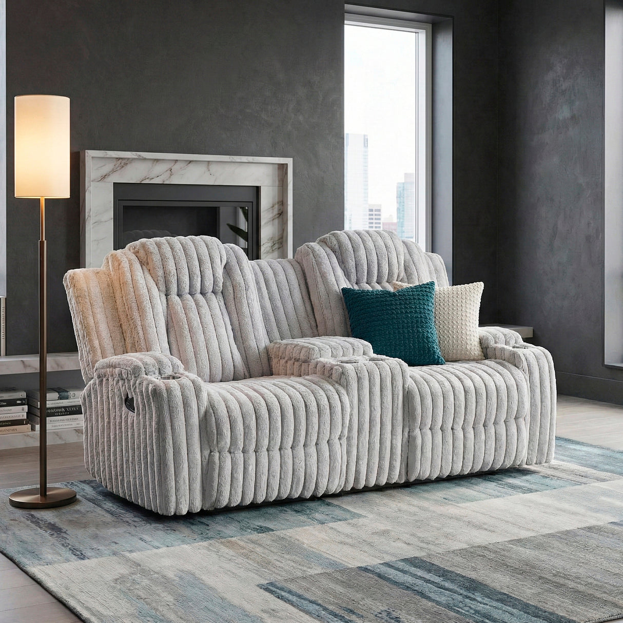 Phyllis Light Gray Double Reclining Loveseat with Center Console and Cup Holders from Homelegance - Luna Furniture