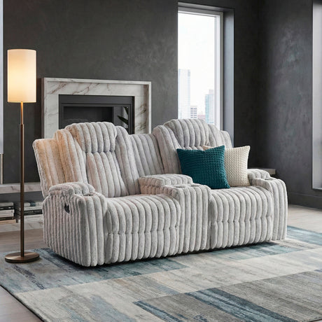 Phyllis Light Gray Double Reclining Loveseat with Center Console and Cup Holders from Homelegance - Luna Furniture
