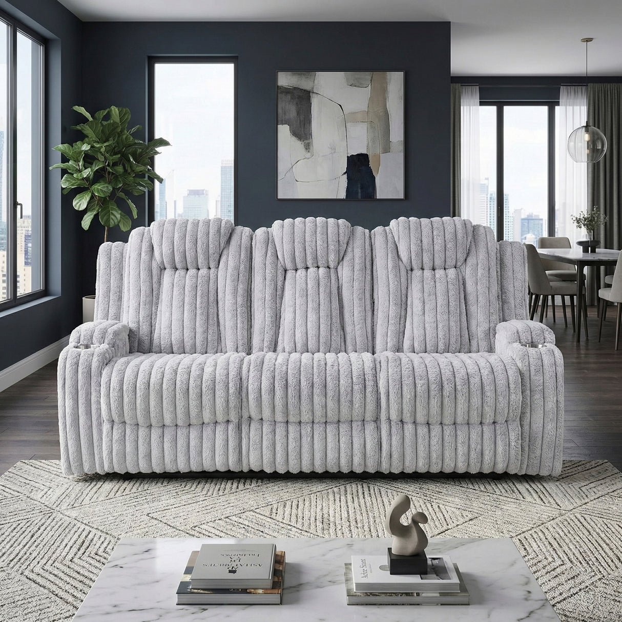 Phyllis Light Gray Double Reclining Sofa with Cup Holders from Homelegance - Luna Furniture