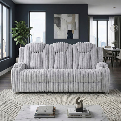 Phyllis Light Gray Double Reclining Sofa with Cup Holders from Homelegance - Luna Furniture