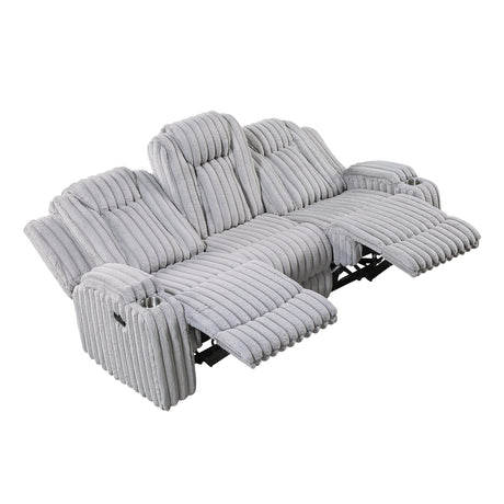 Phyllis Dark Gray Double Reclining Sofa with Cup Holders from Homelegance - Luna Furniture