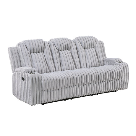 Phyllis Dark Gray Double Reclining Sofa with Cup Holders from Homelegance - Luna Furniture
